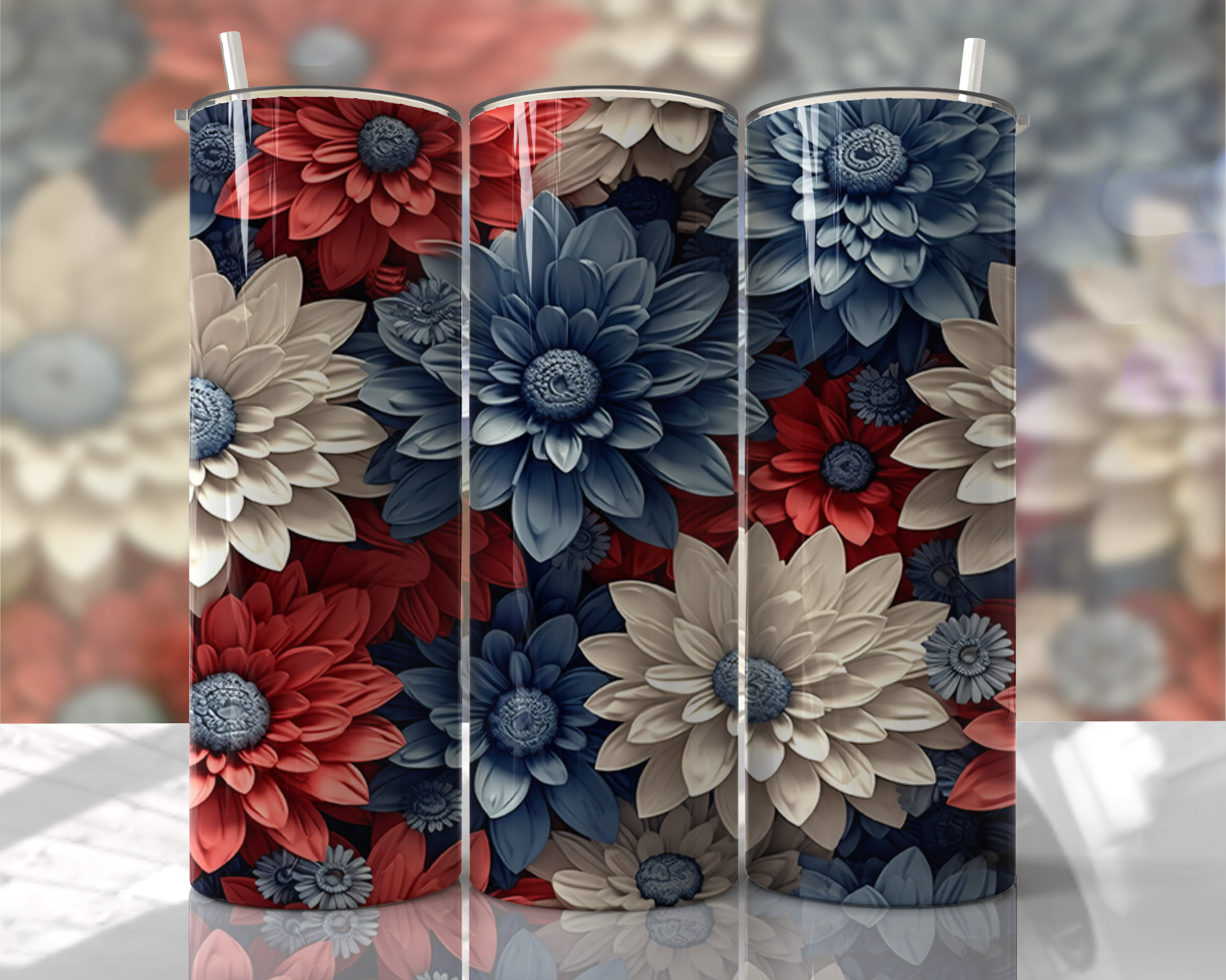 Stunning 3D Floral 4 in 1 Can Cooler and Tumbler - 60 Designs