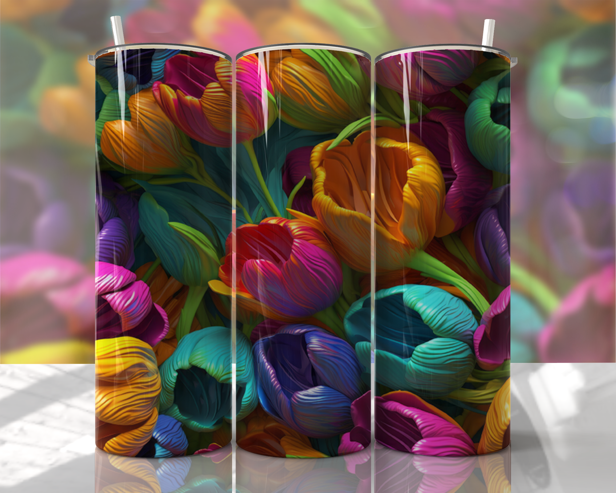 Stunning 3D Floral 4 in 1 Can Cooler and Tumbler - 60 Designs