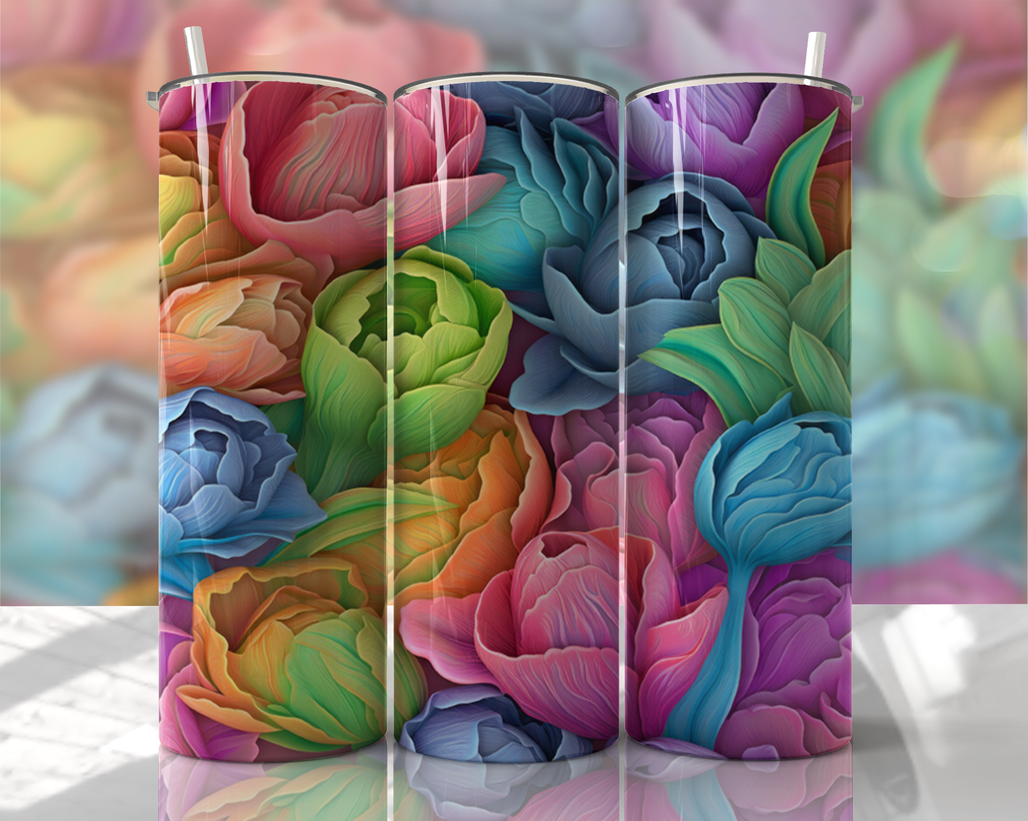 Stunning 3D Floral 4 in 1 Can Cooler and Tumbler - 60 Designs