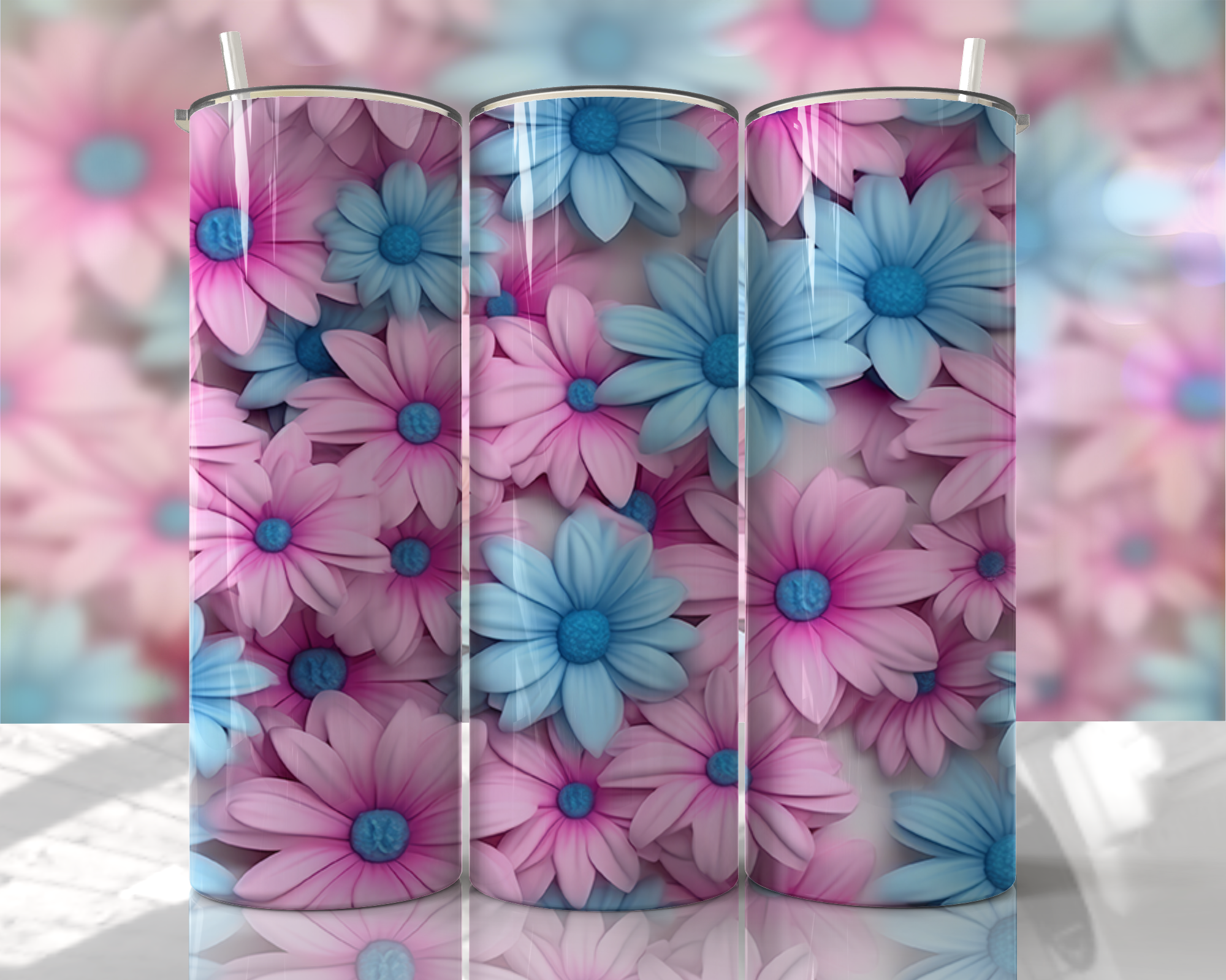 Stunning 3D Floral 4 in 1 Can Cooler and Tumbler - 60 Designs