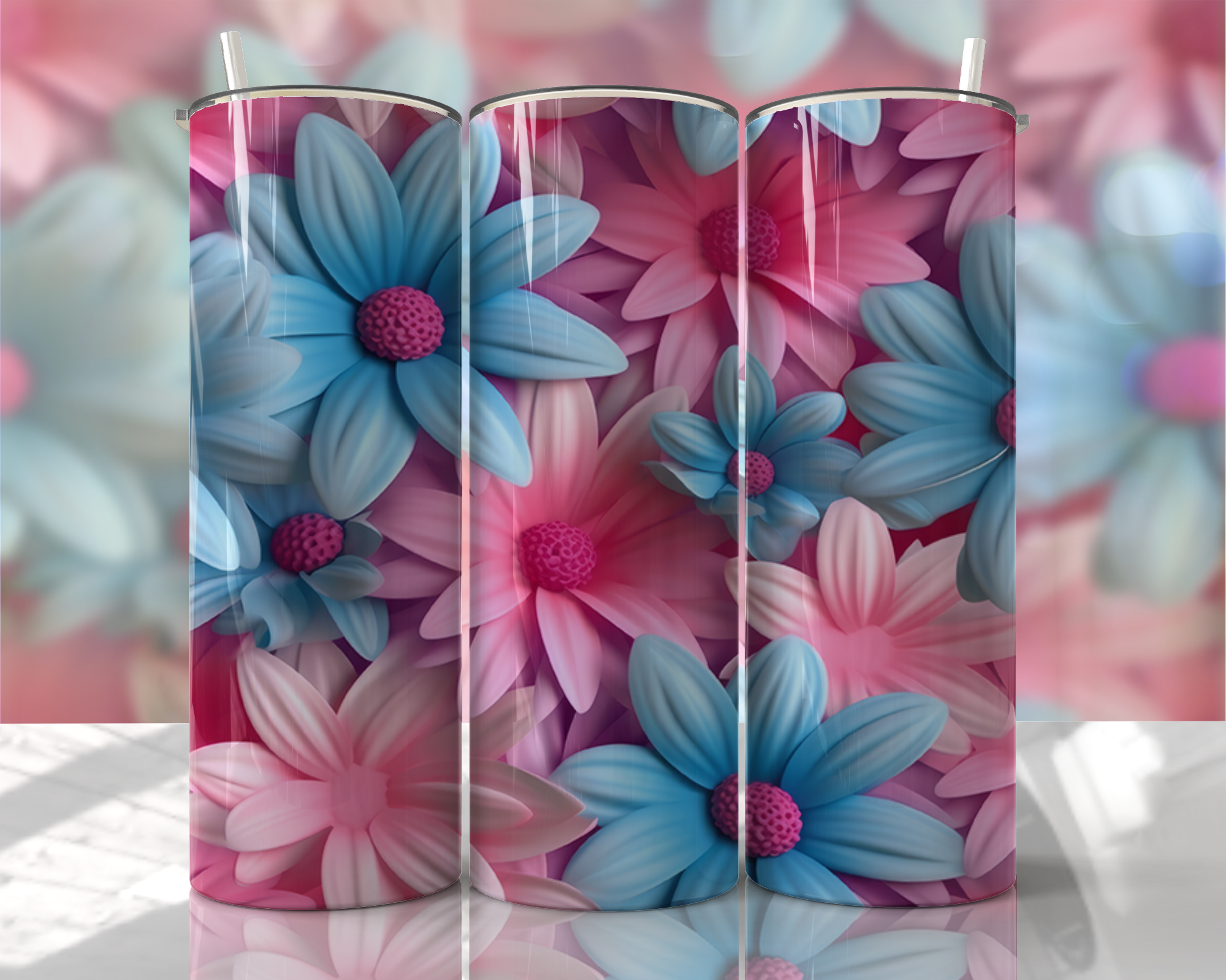 Stunning 3D Floral 4 in 1 Can Cooler and Tumbler - 60 Designs