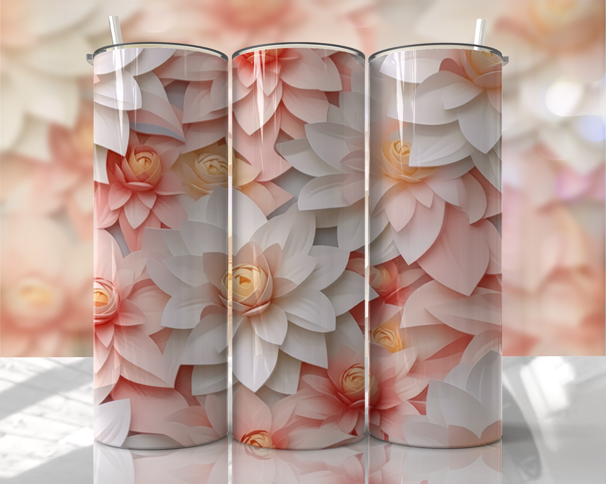 Stunning 3D Floral 4 in 1 Can Cooler and Tumbler - 60 Designs