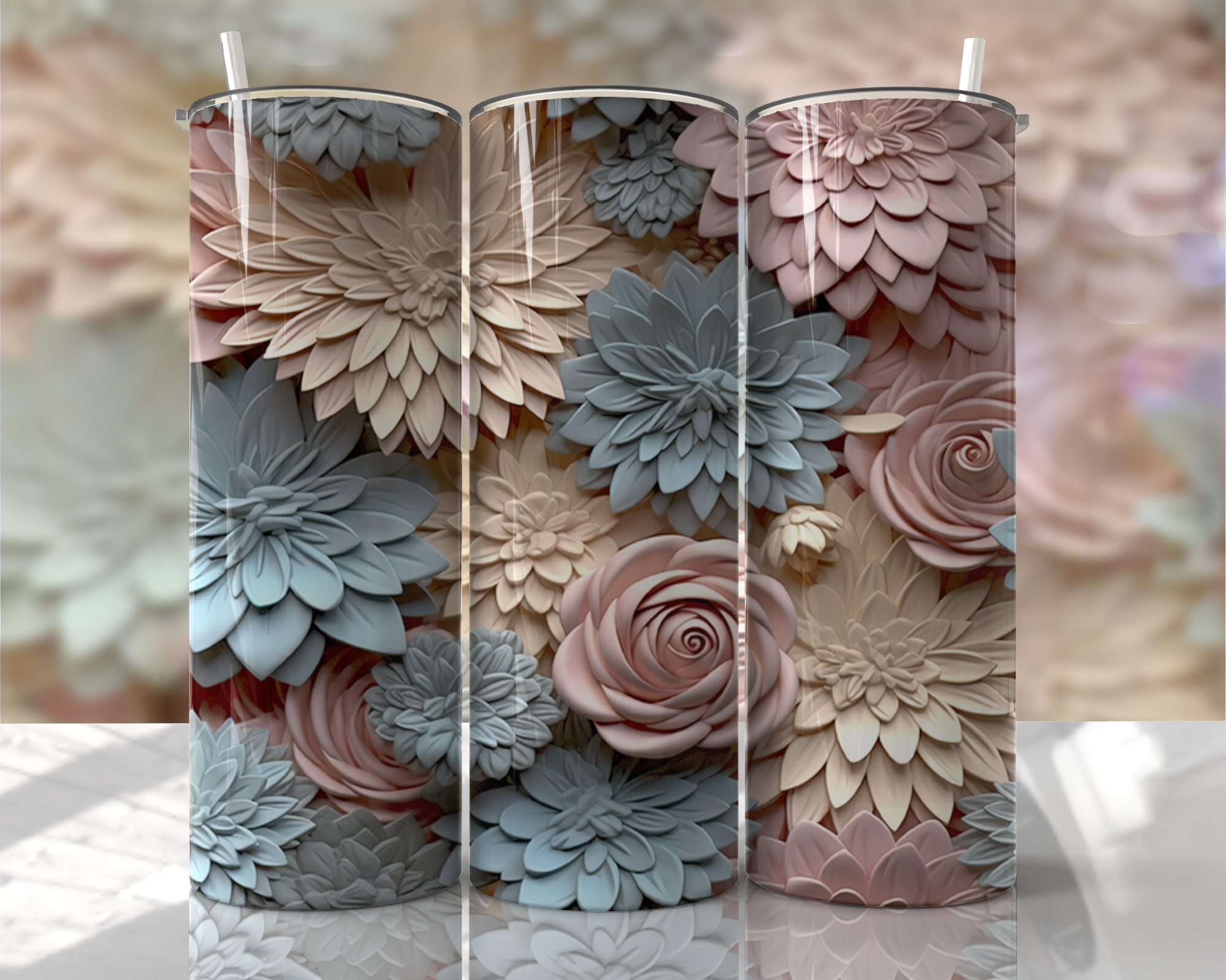 Stunning 3D Floral 4 in 1 Can Cooler and Tumbler - 60 Designs