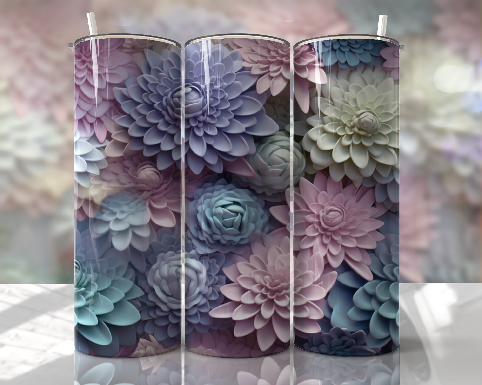 Stunning 3D Floral 4 in 1 Can Cooler and Tumbler - 60 Designs
