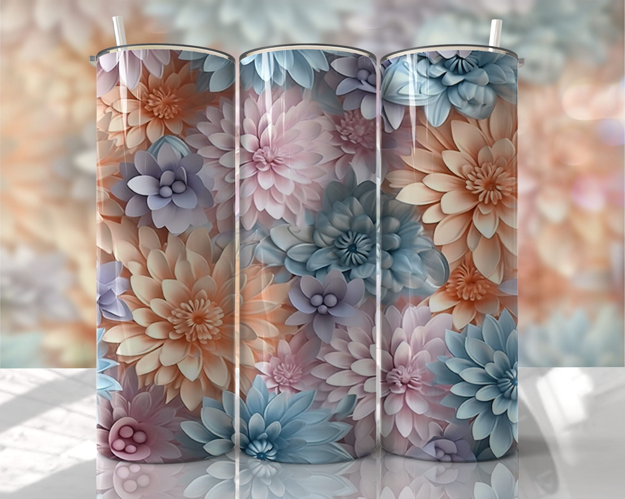 Stunning 3D Floral 4 in 1 Can Cooler and Tumbler - 60 Designs