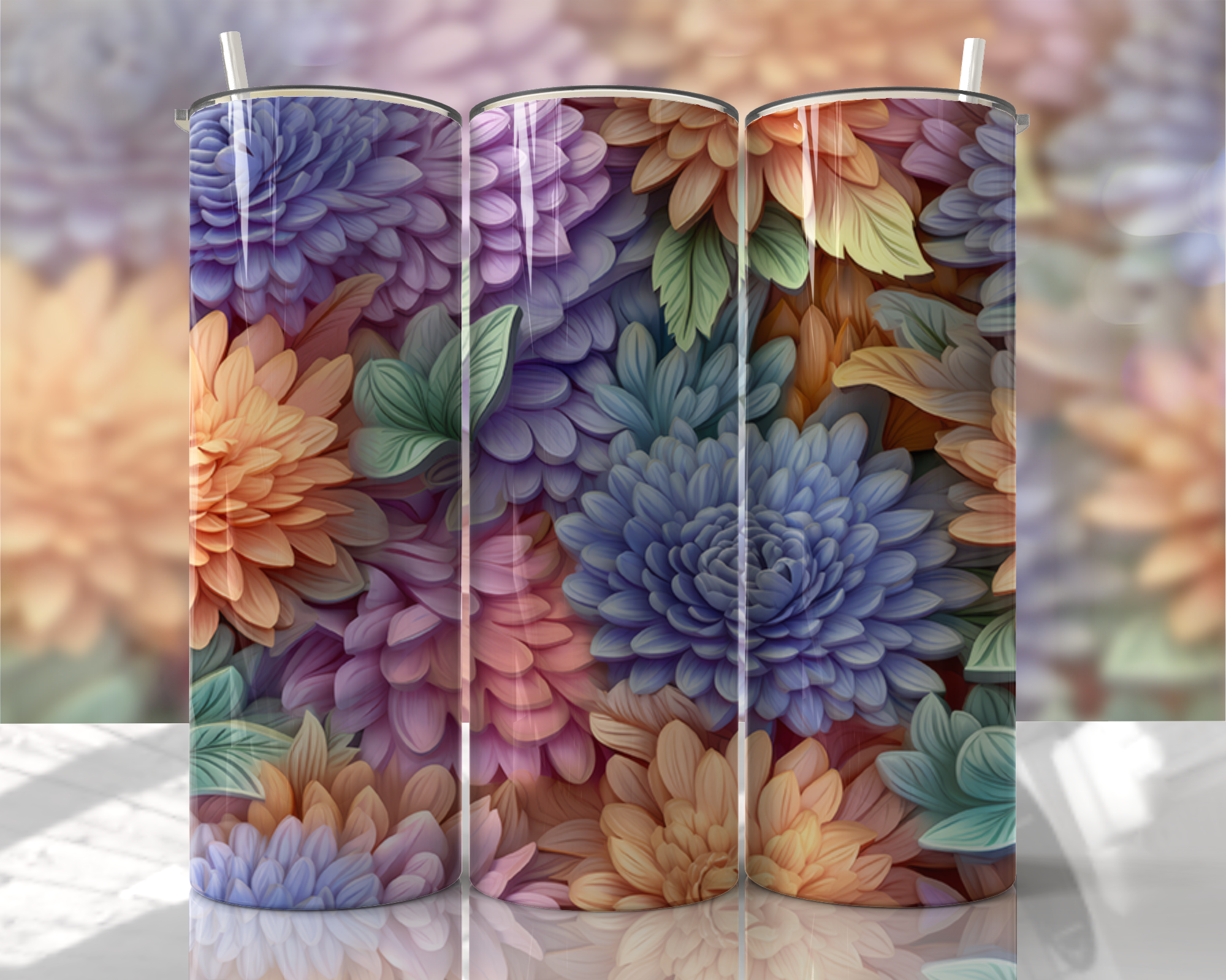 Stunning 3D Floral 4 in 1 Can Cooler and Tumbler - 60 Designs
