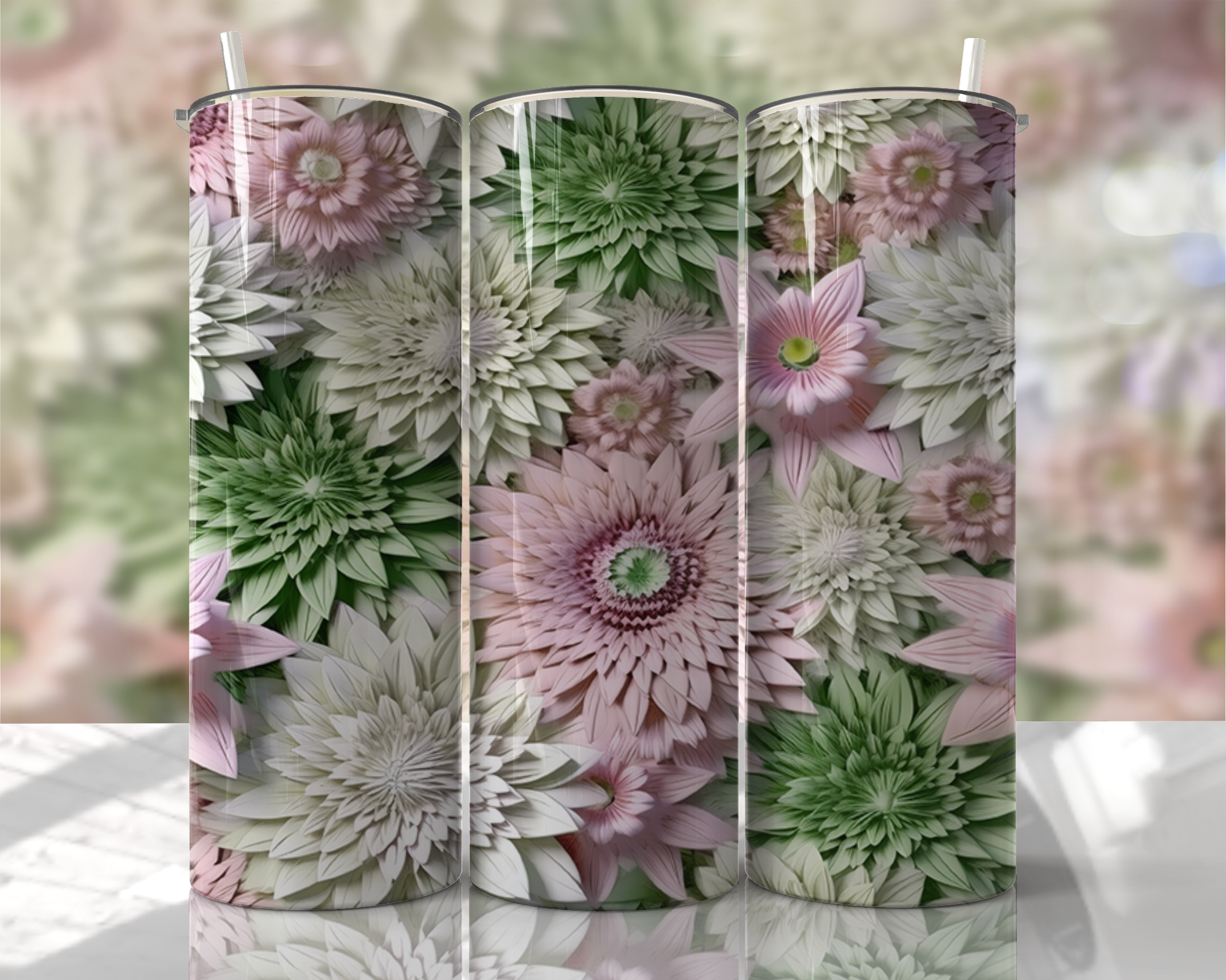 Stunning 3D Floral 4 in 1 Can Cooler and Tumbler - 60 Designs
