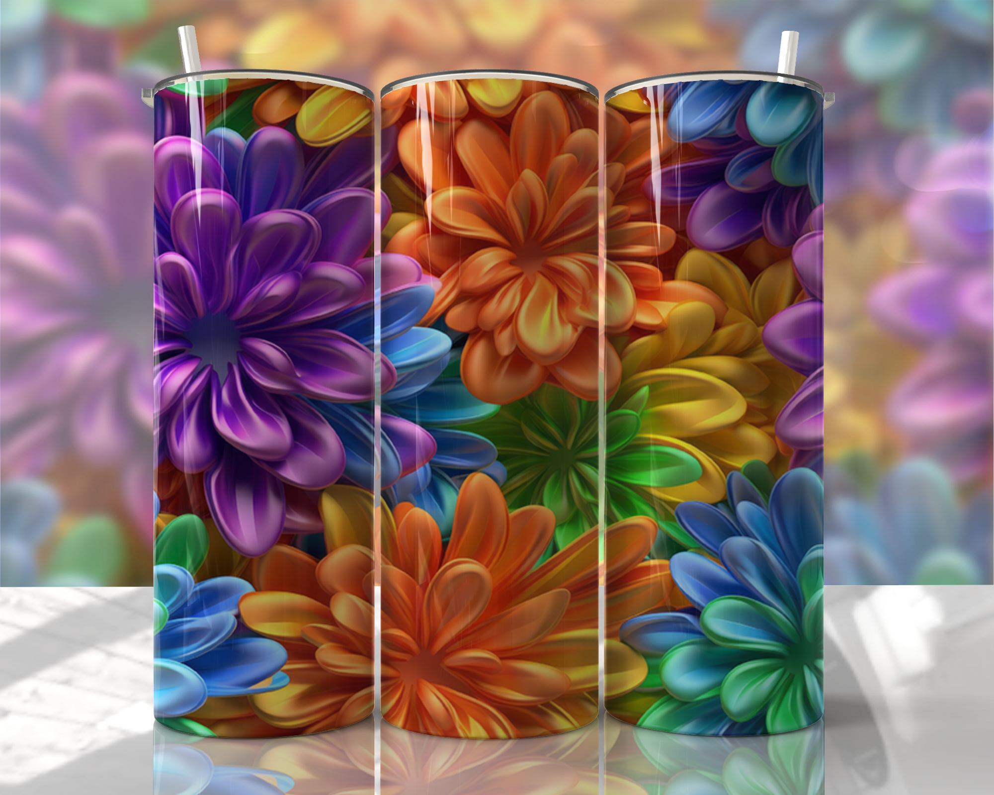 Stunning 3D Floral 4 in 1 Can Cooler and Tumbler - 60 Designs