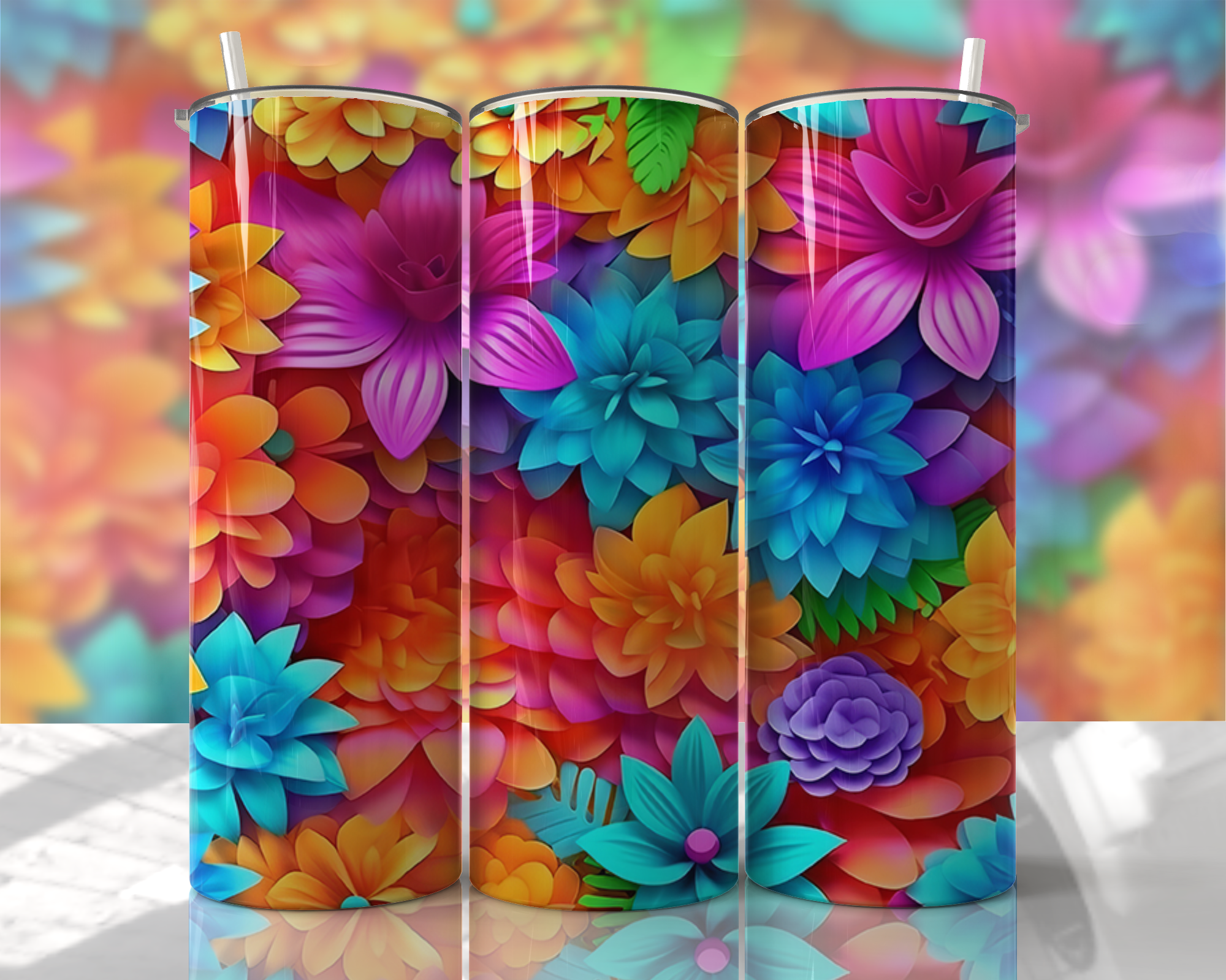 Stunning 3D Floral 4 in 1 Can Cooler and Tumbler - 60 Designs