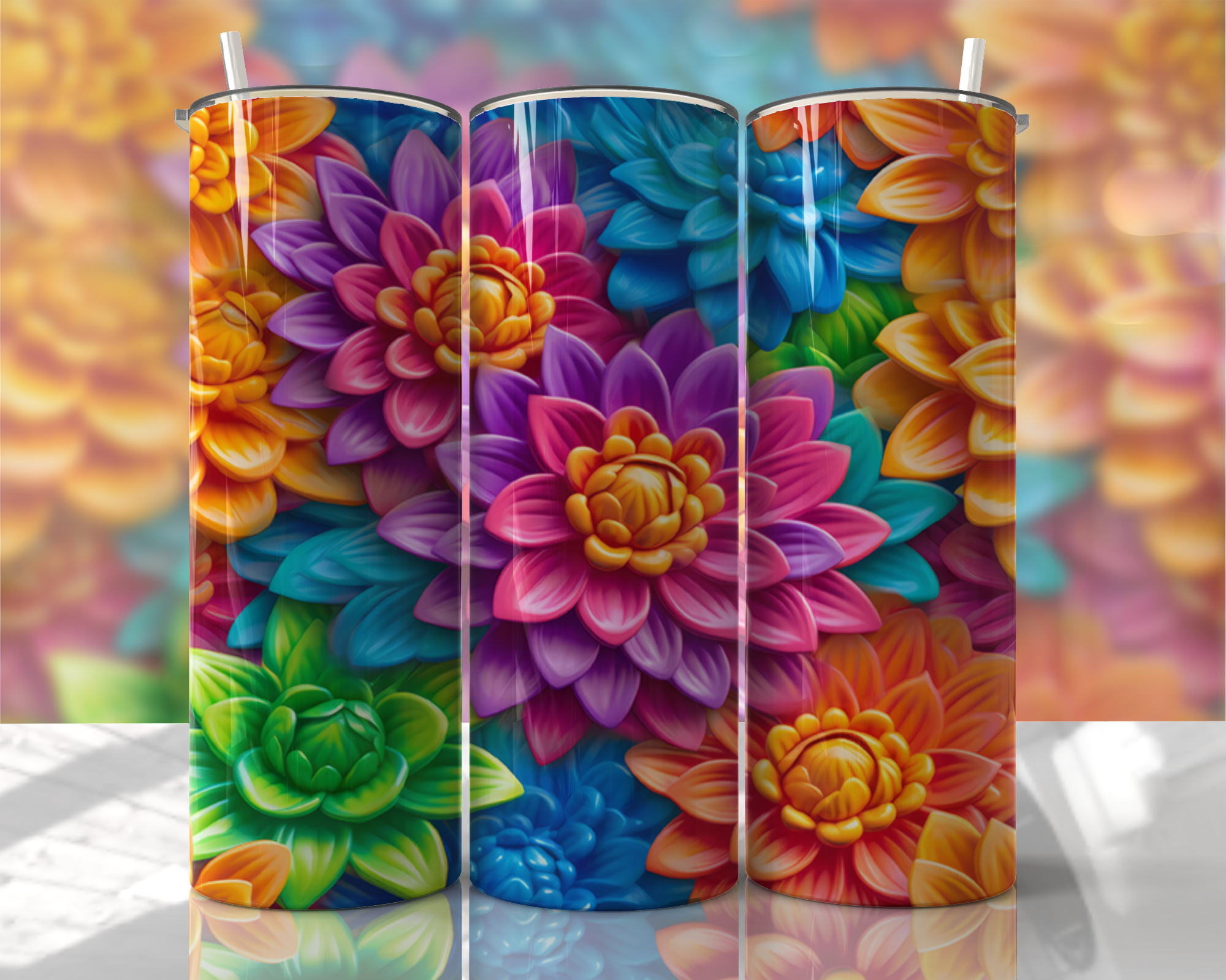 Stunning 3D Floral 4 in 1 Can Cooler and Tumbler - 60 Designs