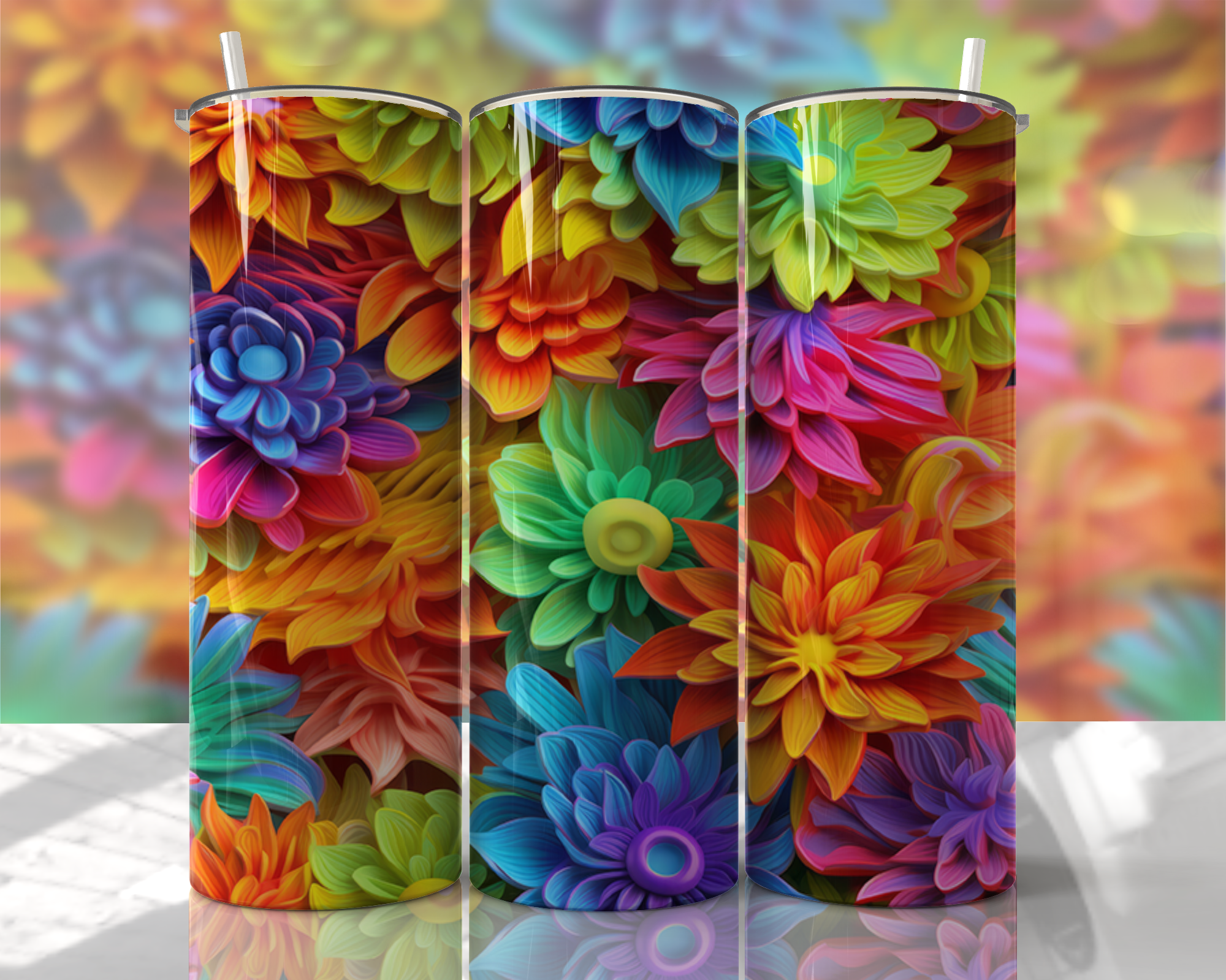 Stunning 3D Floral 4 in 1 Can Cooler and Tumbler - 60 Designs