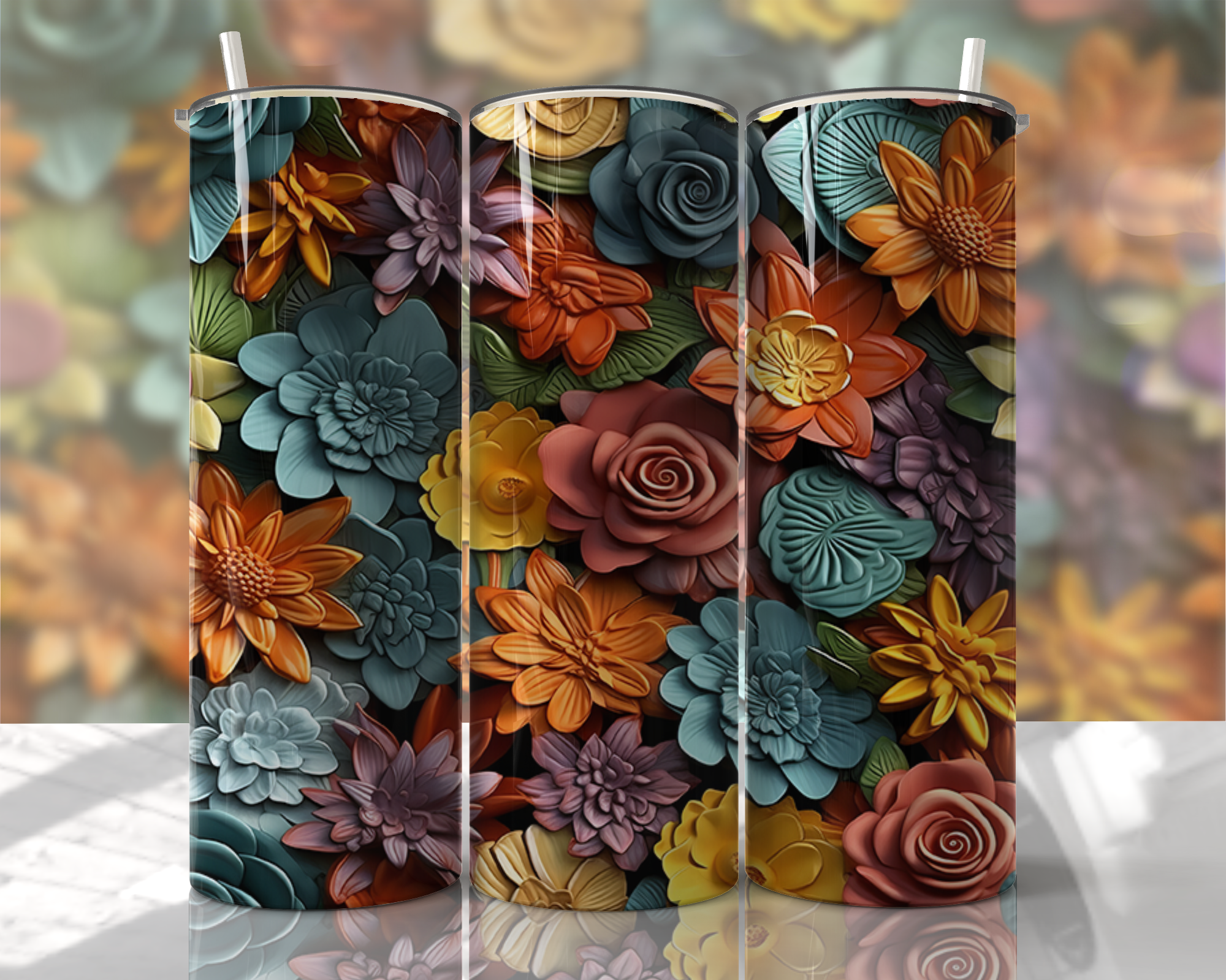 Stunning 3D Floral 4 in 1 Can Cooler and Tumbler - 60 Designs