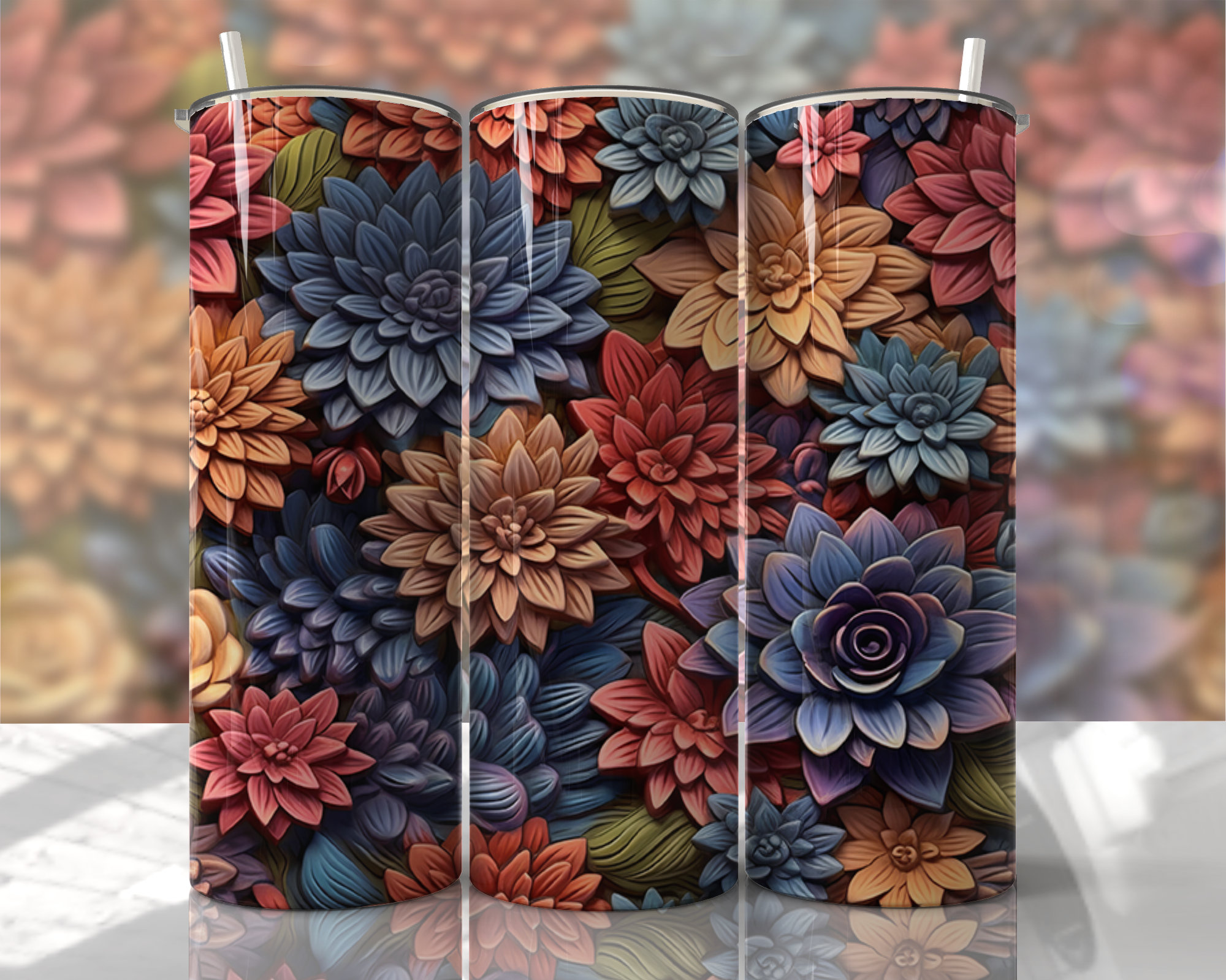 Stunning 3D Floral 4 in 1 Can Cooler and Tumbler - 60 Designs