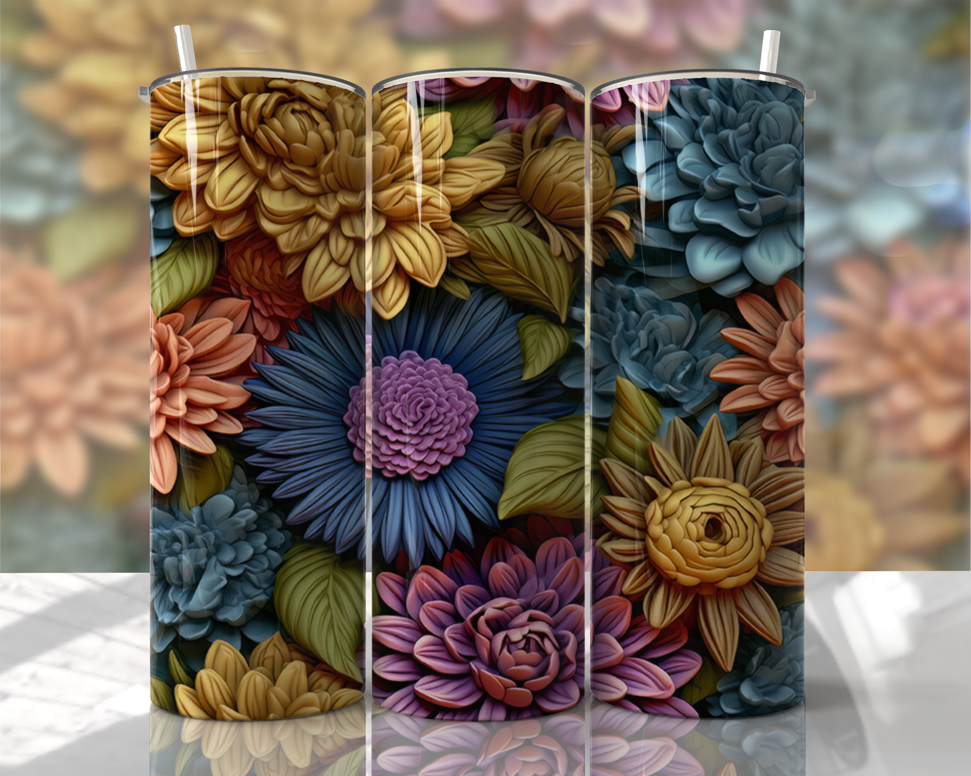 Stunning 3D Floral 4 in 1 Can Cooler and Tumbler - 60 Designs