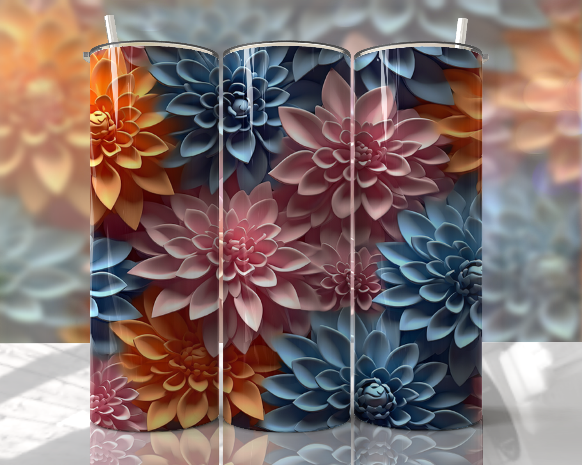 Stunning 3D Floral 4 in 1 Can Cooler and Tumbler - 60 Designs