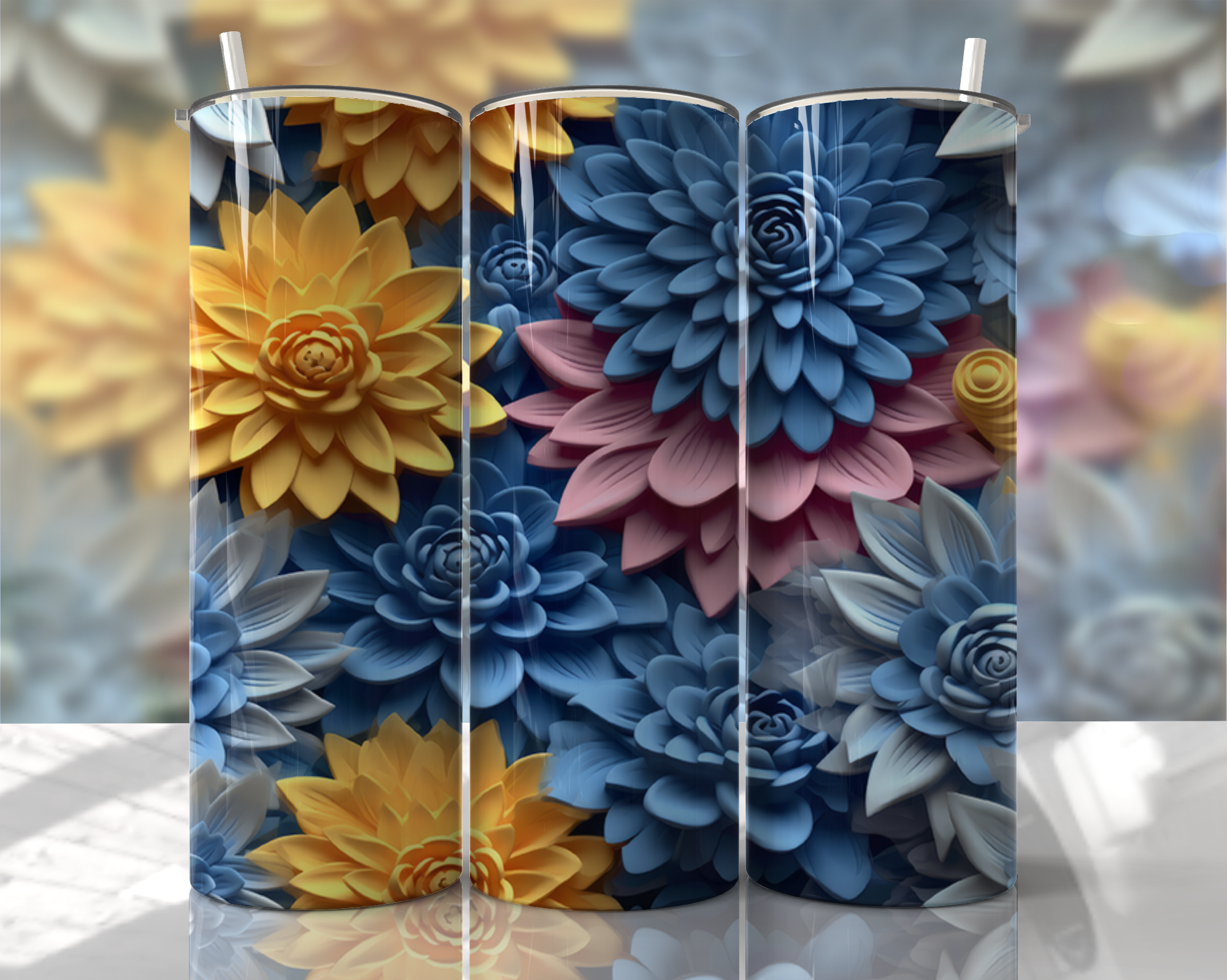 Stunning 3D Floral 4 in 1 Can Cooler and Tumbler - 60 Designs