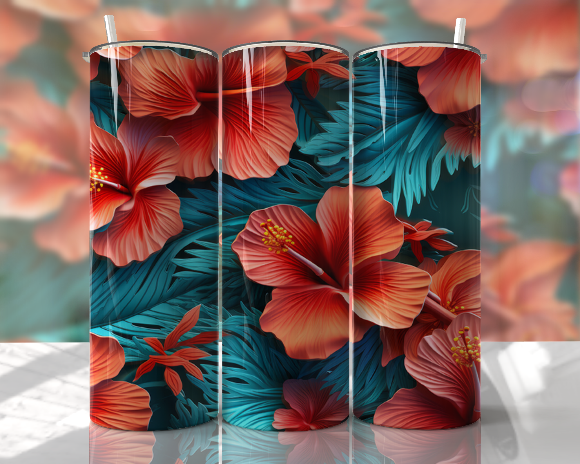 Stunning 3D Floral 4 in 1 Can Cooler and Tumbler - 60 Designs