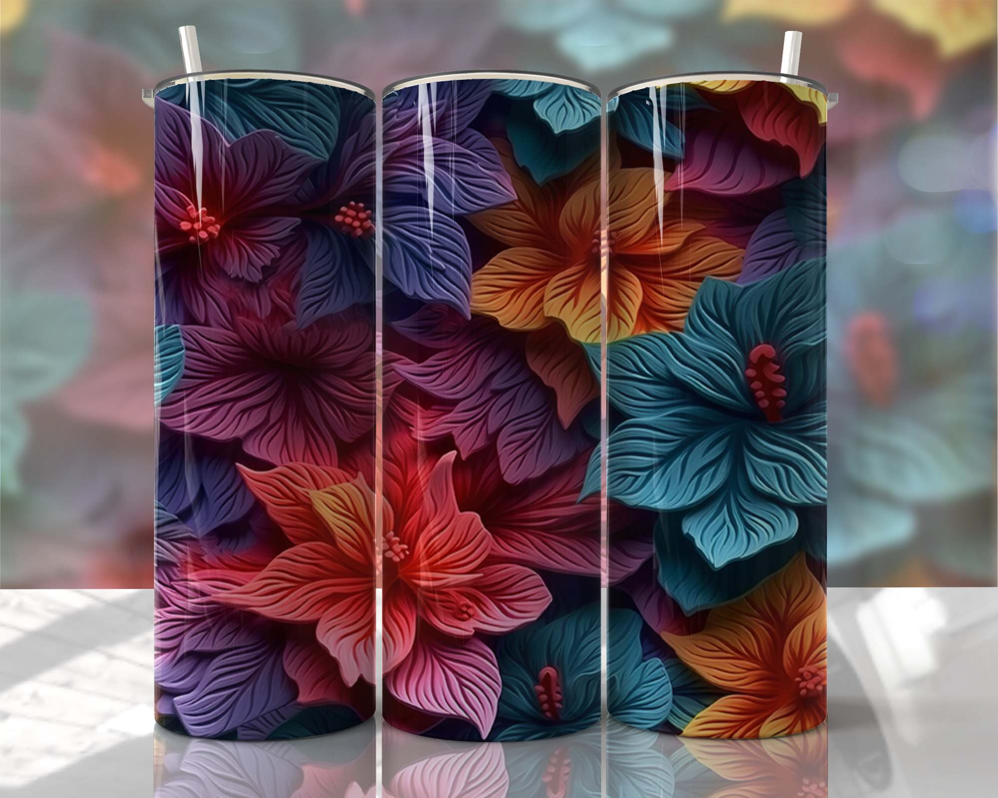 Stunning 3D Floral 4 in 1 Can Cooler and Tumbler - 60 Designs