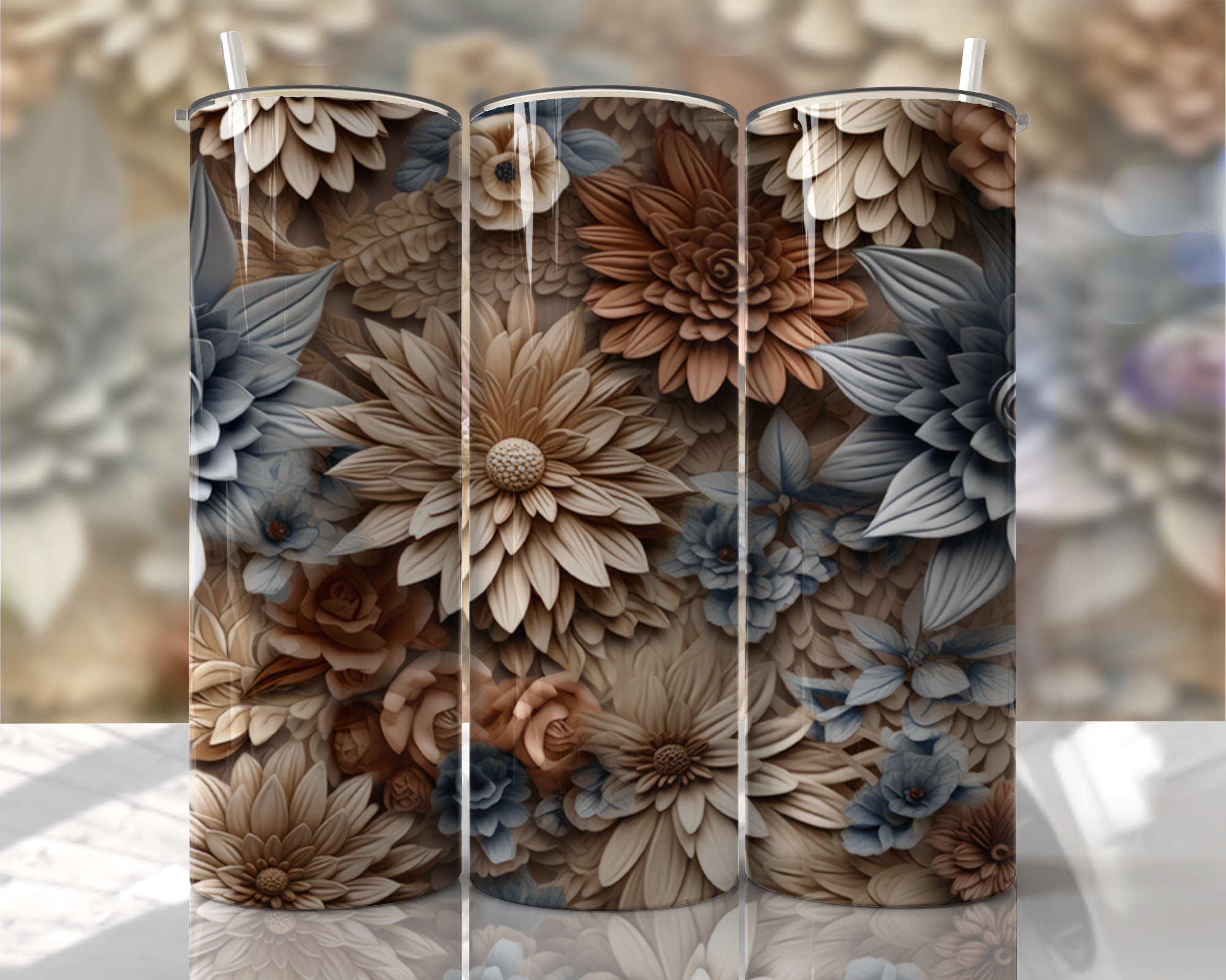 Stunning 3D Floral 4 in 1 Can Cooler and Tumbler - 60 Designs