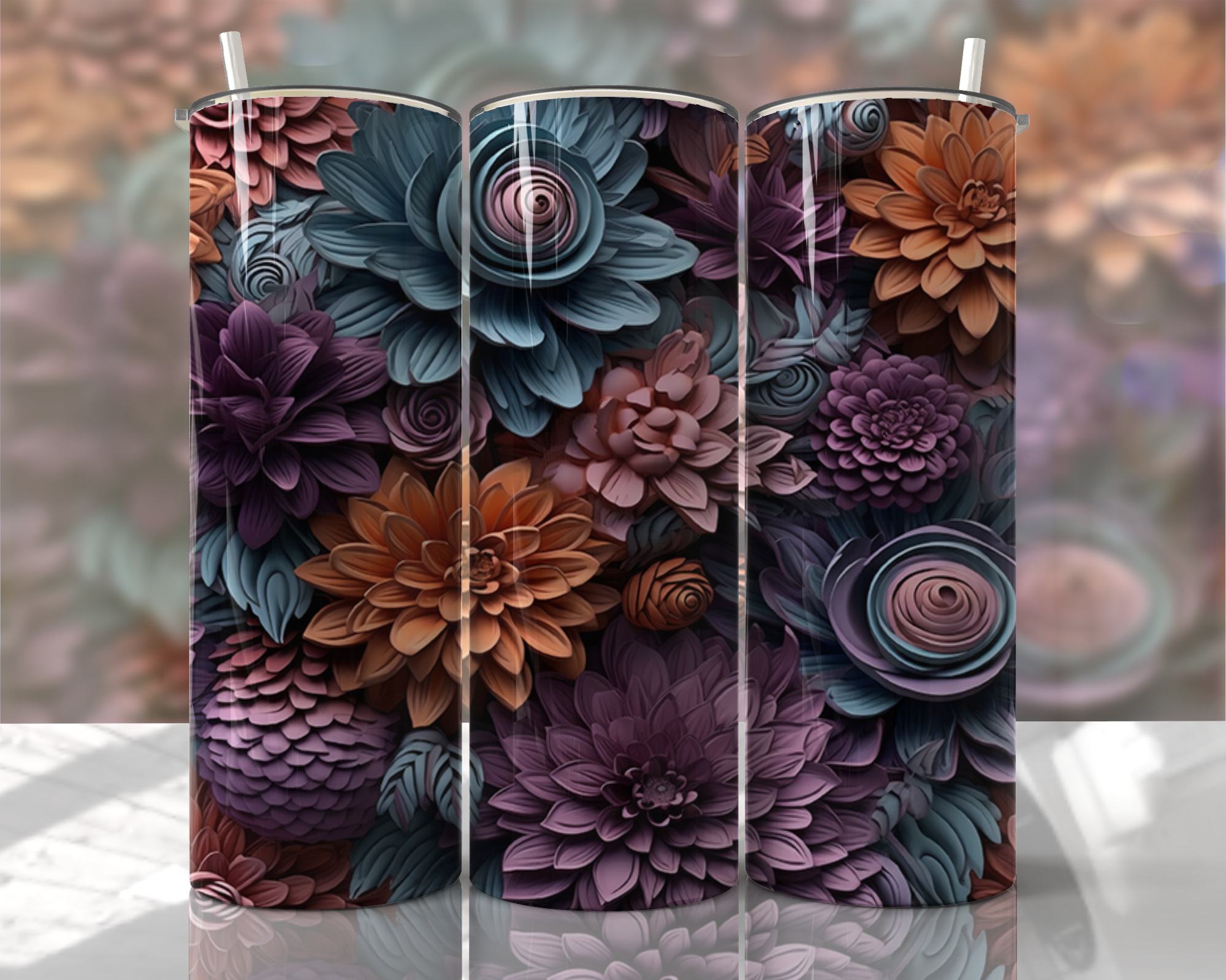 Stunning 3D Floral 4 in 1 Can Cooler and Tumbler - 60 Designs