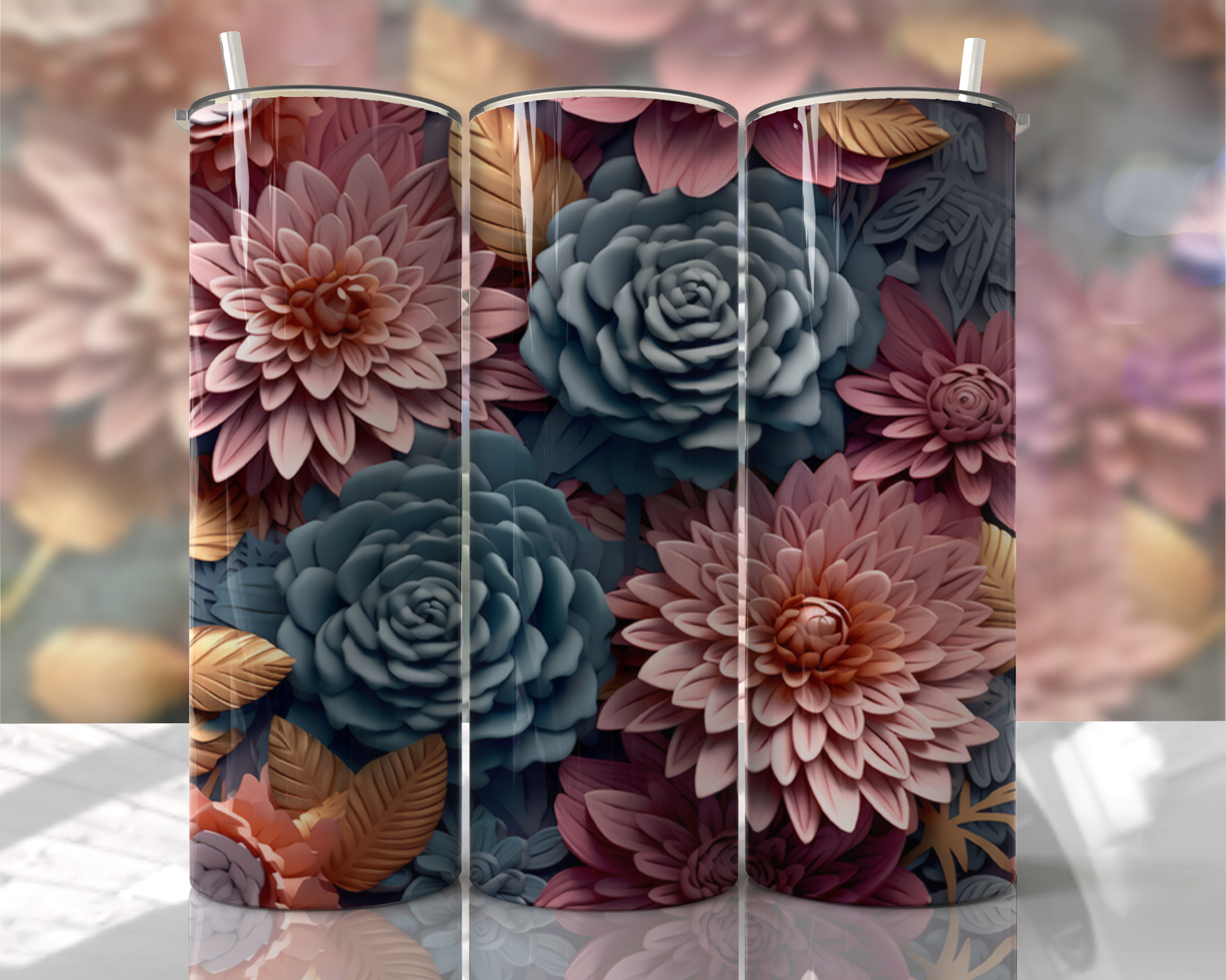Stunning 3D Floral 4 in 1 Can Cooler and Tumbler - 60 Designs