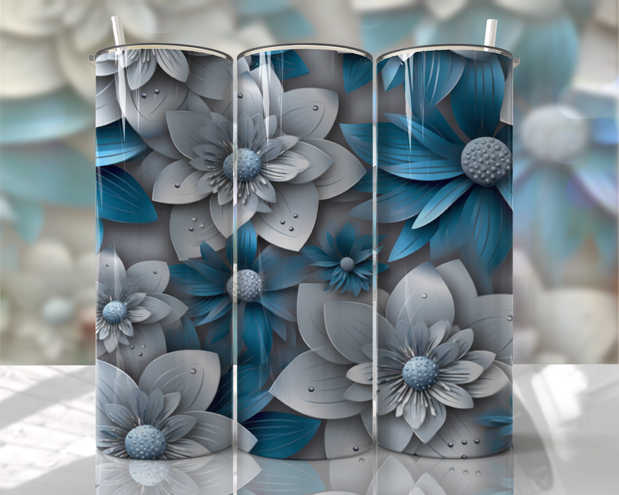 Stunning 3D Floral 4 in 1 Can Cooler and Tumbler - 60 Designs