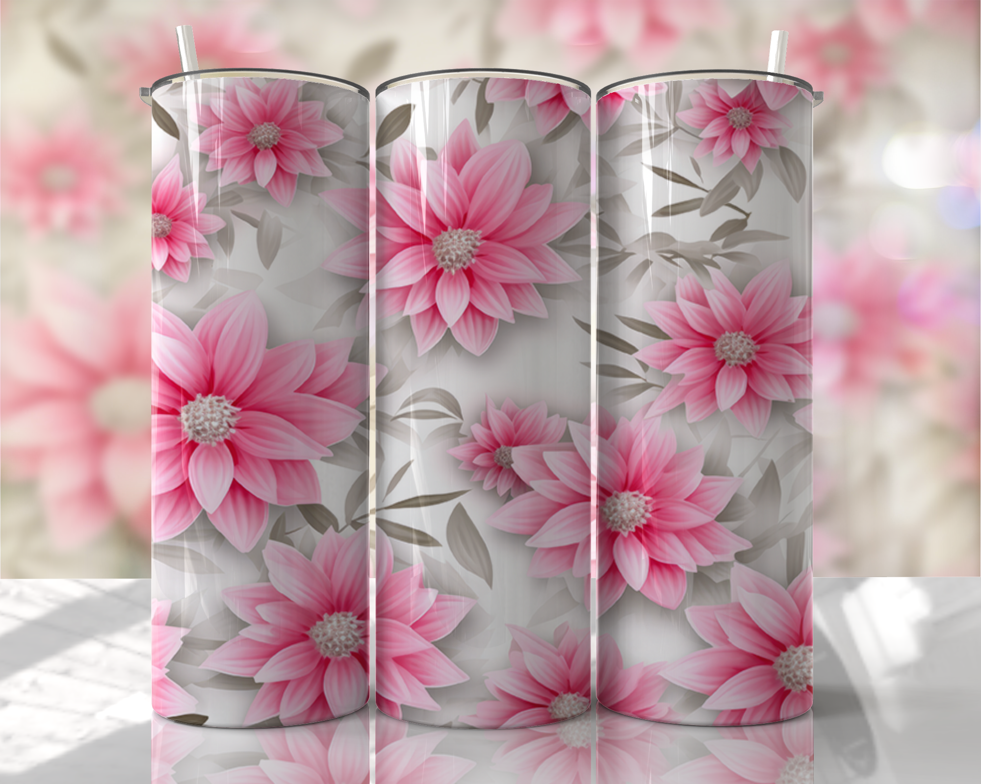 Stunning 3D Floral 4 in 1 Can Cooler and Tumbler - 60 Designs