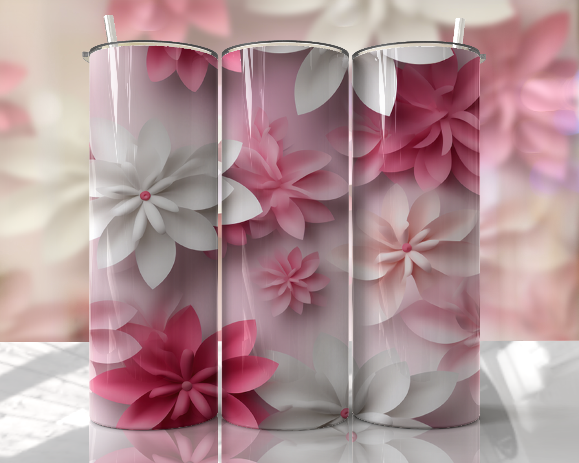 Stunning 3D Floral 4 in 1 Can Cooler and Tumbler - 60 Designs