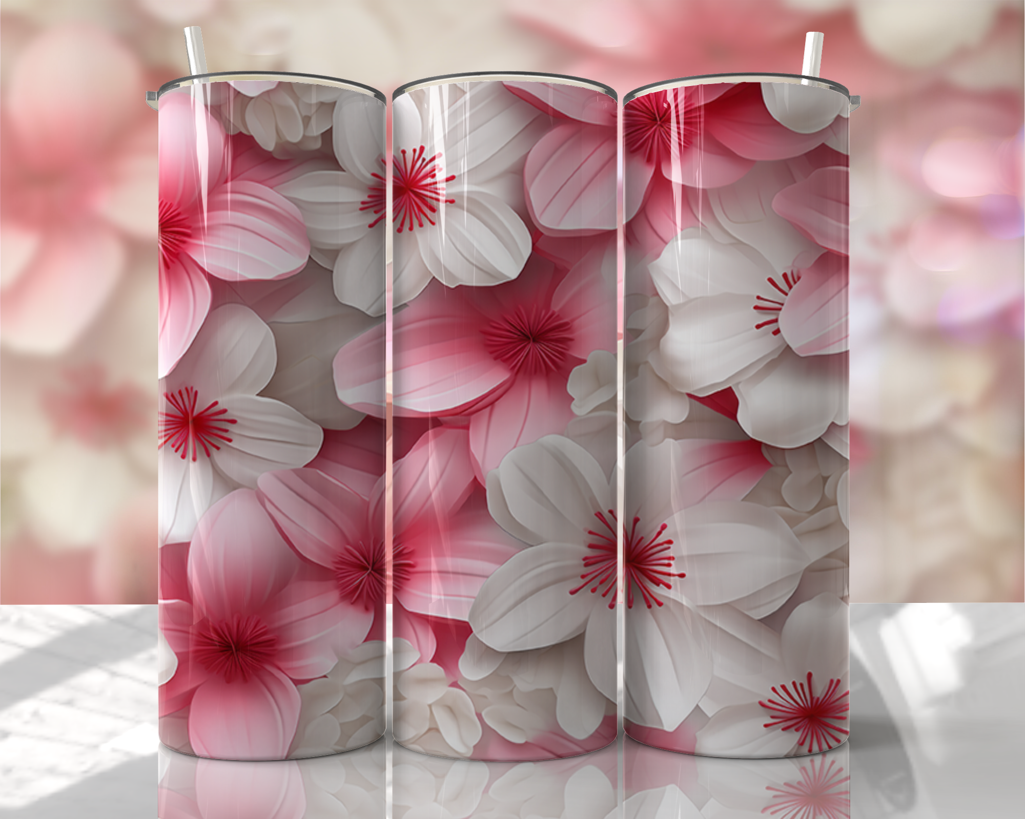 Stunning 3D Floral 4 in 1 Can Cooler and Tumbler - 60 Designs