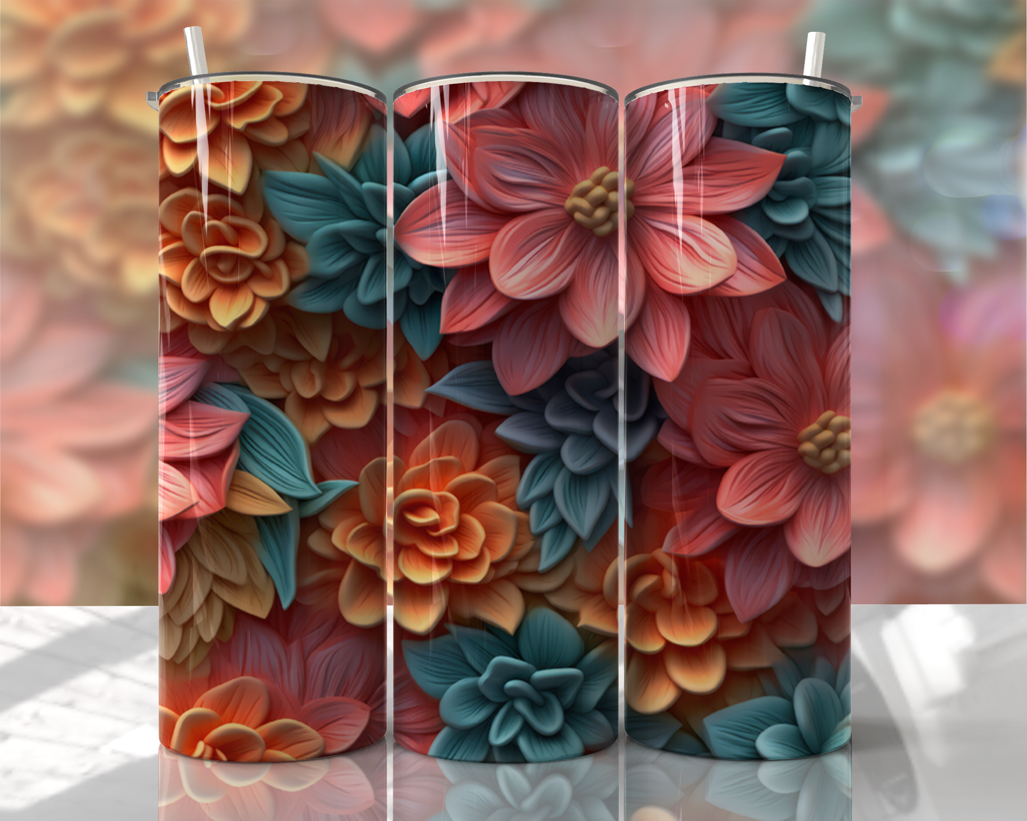 Stunning 3D Floral 4 in 1 Can Cooler and Tumbler - 60 Designs