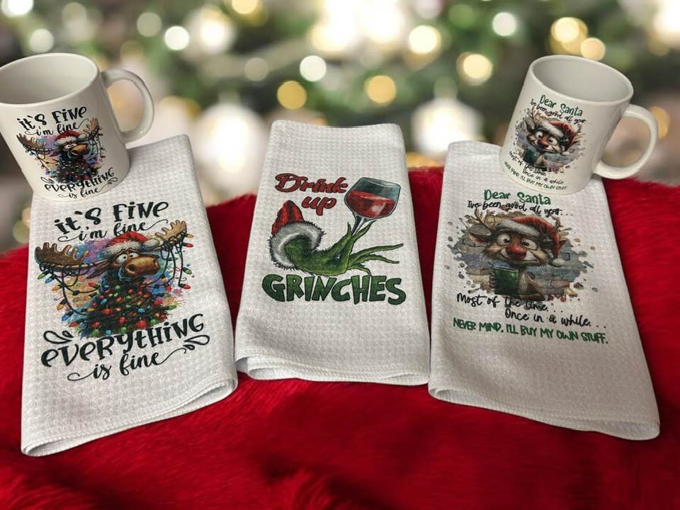 Christmas Tea Towels and Coffee Mugs